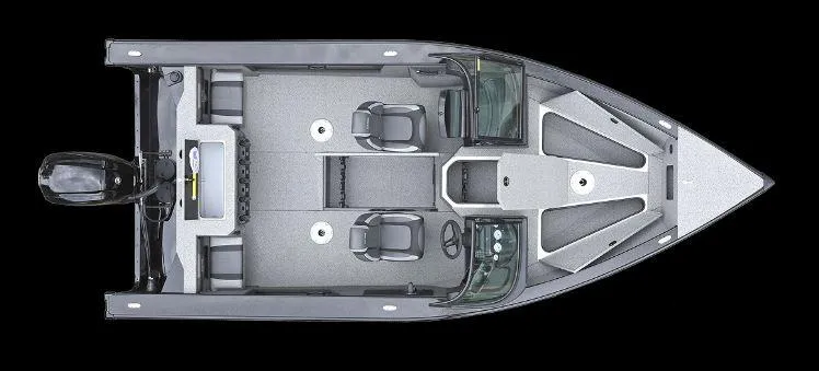 Slide: The Image of Top view of 2025 Lund 1875 Fisherman boat with seating and storage compartments. - 12