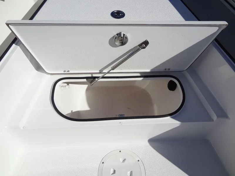 Slide: The Image of Open storage compartment on 2024 BlackJack 256 Bay boat. - 19