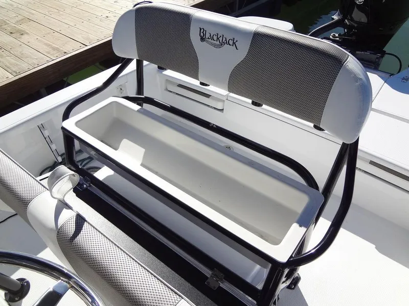 Slide: The Image of 2024 BlackJack 256 Bay boat seat with storage compartment, featuring sleek design and durable materials. - 29