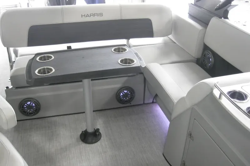 Slide: The Image of 2023 Harris FloteBote 250 Solstice dashboard with steering wheel and control panel. - 21