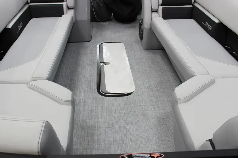 Slide: The Image of 2023 Harris FloteBote 250 Solstice interior with luxurious seating and modern design. - 25