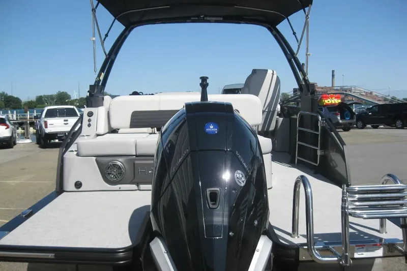 Slide: The Image of 2023 Harris FloteBote 250 Solstice pontoon boat with Mercury engine and swim ladder. - 6