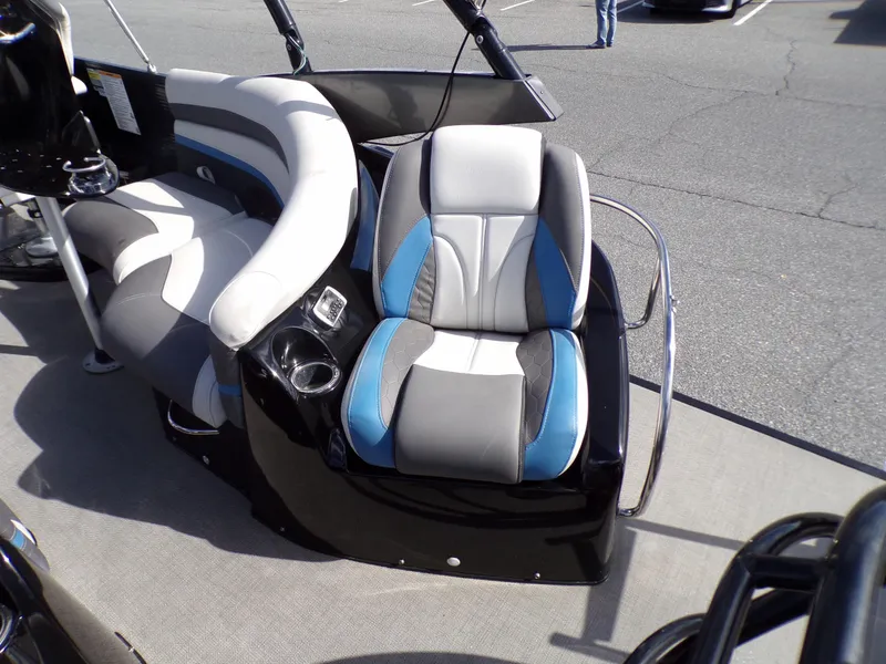 Slide: The Image of 2018 Godfrey Aqua Padio 250 XP boat seating with cup holders and modern design. - 13