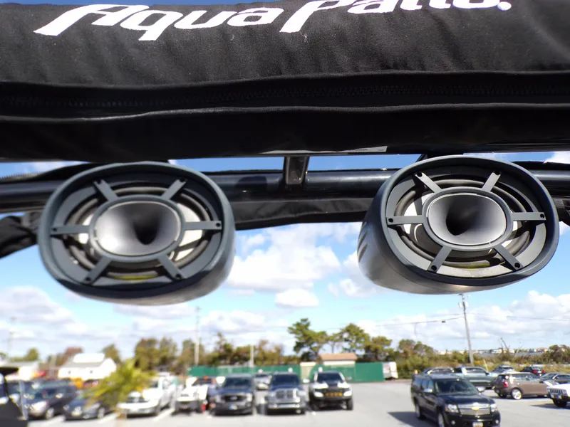 Slide: The Image of Close-up of 2018 Godfrey Aqua Patio 250 XP boat speakers. - 17