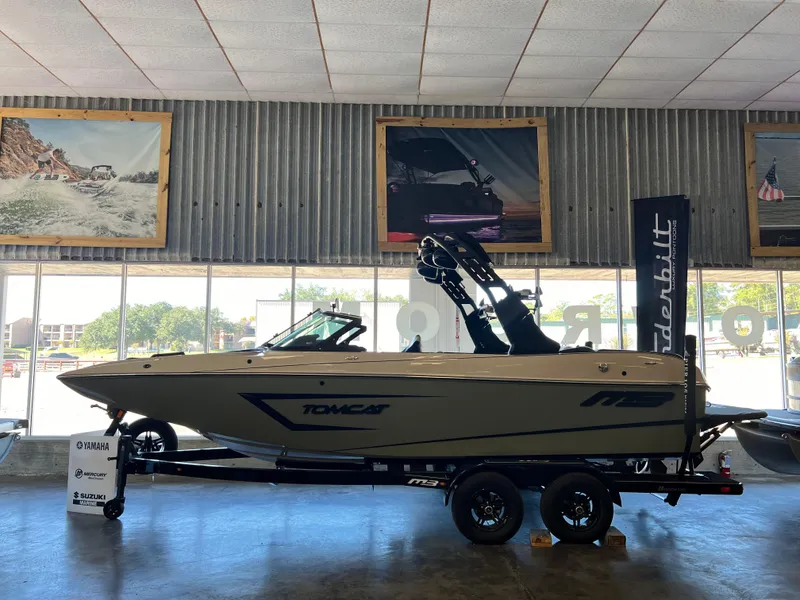 Slide: The Image of 2024 MB F22 Tomcat boat on trailer in showroom. - 4