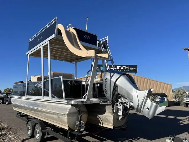 Slide: The Image of 2023 Avalon Catalina Entertainer Funship 25 FT pontoon boat with Honda outboard motor. - 3