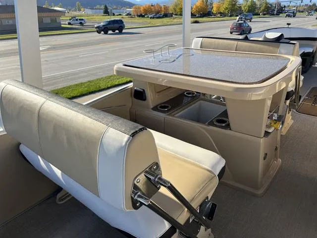 Slide: The Image of Interior of 2023 Avalon Catalina Entertainer Funship 25 FT with seating and table. - 6