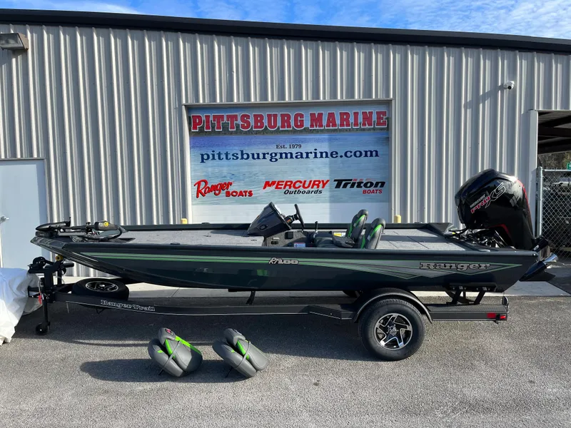Slide: The Image of 2024 Ranger RT188 fishing boat at Pittsburg Marine dealership. - 0