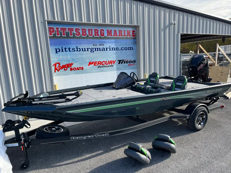 Slide: The Image of 2024 Ranger RT188 fishing boat at Pittsburg Marine dealership. - 1
