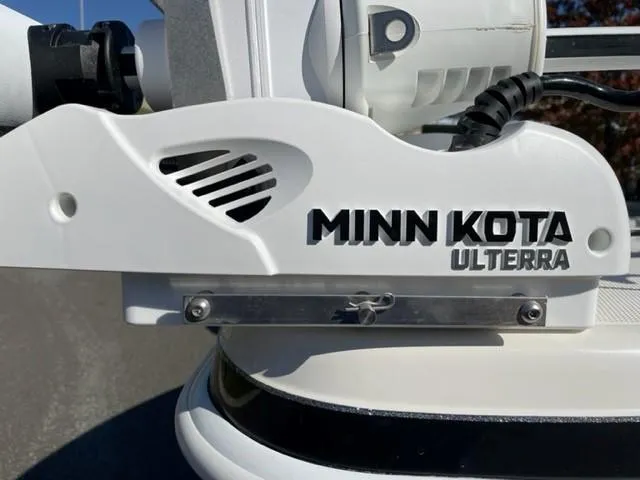 Slide: The Image of Close-up of Minn Kota Ulterra trolling motor on 2024 Ranger 2660 Bay boat. - 2