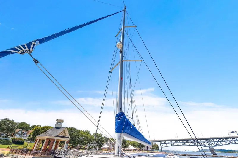 Slide: The Image of 2017 Nautitech 46 Open catamaran docked under clear blue sky. - 49