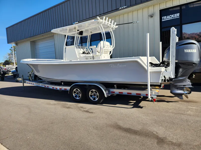 Slide: The Image of 2024 Pair Customs 27 CC boat with dual Yamaha 250 V6 outboard engines. - 4