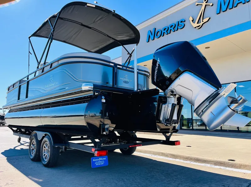 Slide: The Image of 2024 Regency 230 DL3 pontoon boat at Norris Marine dealership. - 8