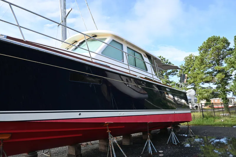 Slide: The Image of 2012 Sabre 48 Salon Express yacht on stands, side view. - 13