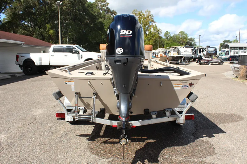 Slide: The Image of 2024 Avid 18 Rogue boat with 90 HP engine on trailer. - 5
