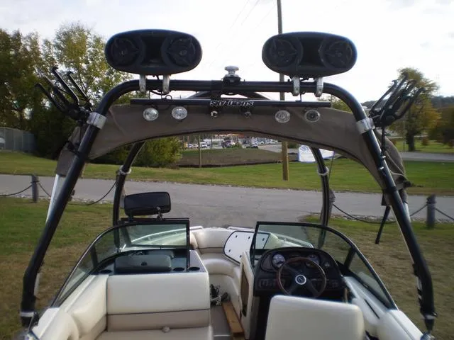 Slide: The Image of 2001 Malibu VLX boat interior with wakeboard tower and speakers. - 5