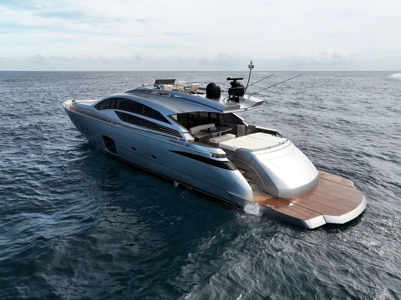 Slide: The Image of 2017 Pershing 82 VHP luxury yacht cruising on open water. - 13