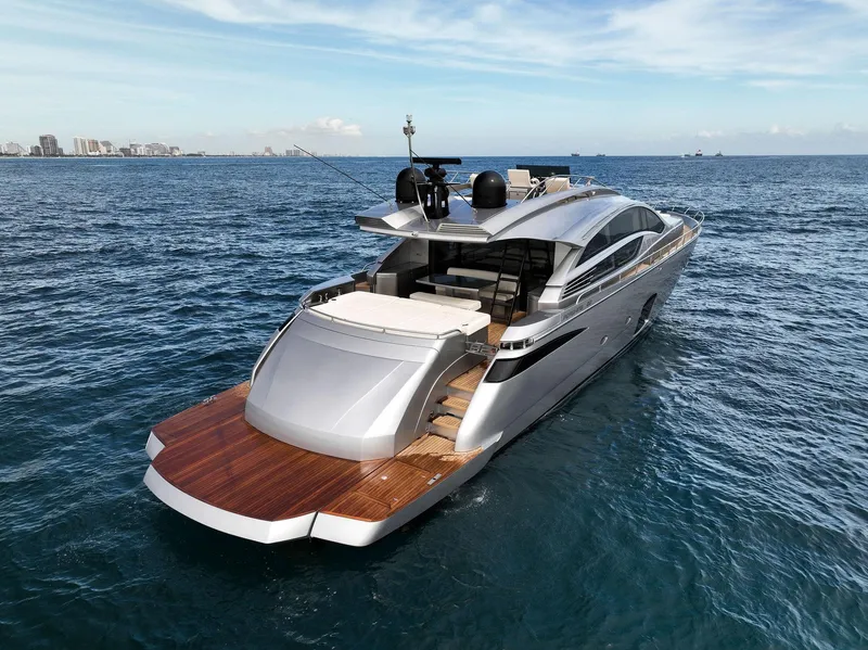 Slide: The Image of 2017 Pershing 82 VHP luxury yacht cruising on open water. - 15