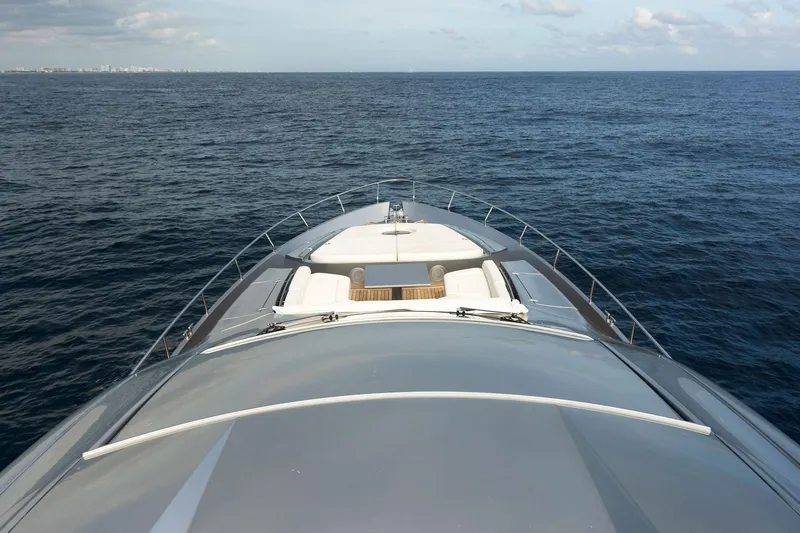 Slide: The Image of Front deck view of 2017 Pershing 82 VHP yacht on open sea. - 32