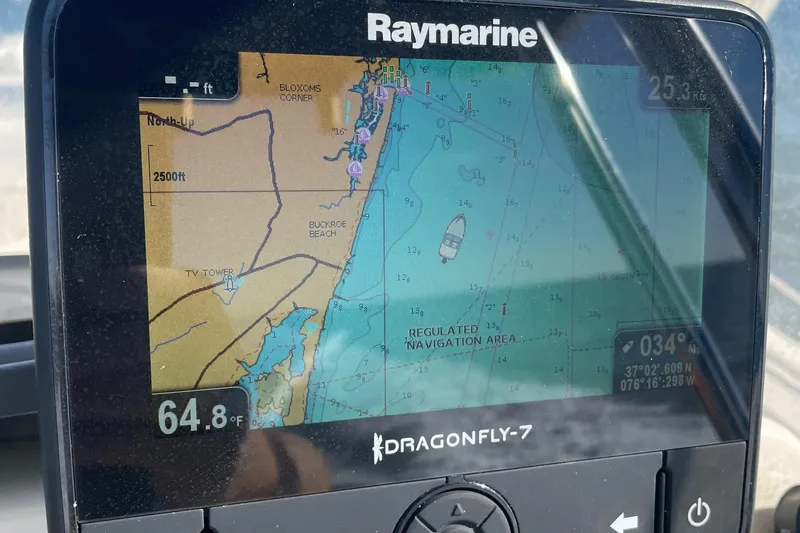 Slide: The Image of Raymarine Dragonfly-7 GPS display on a 2004 Pursuit 2670 Cuddy Console boat. - 14