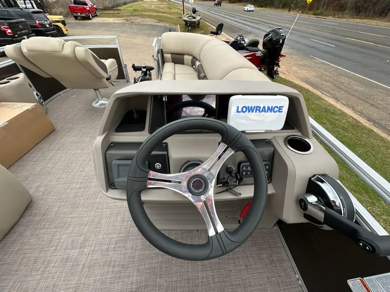 Slide: The Image of 2024 Sun Tracker SportFish 20 DLX pontoon boat helm with Lowrance electronics. - 4