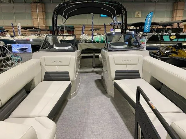 Slide: The Image of 2024 Sylvan G5 CLZ DC boat interior at a boat show. - 4