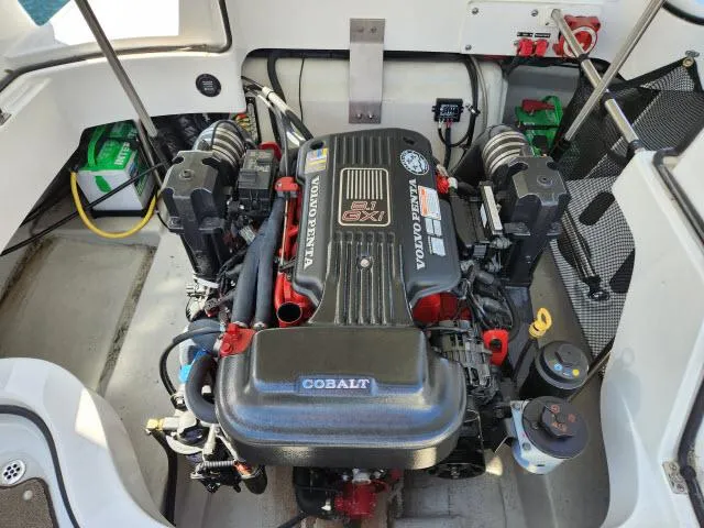 Slide: The Image of 2008 Cobalt 252 boat engine compartment with Volvo Penta engine. - 28