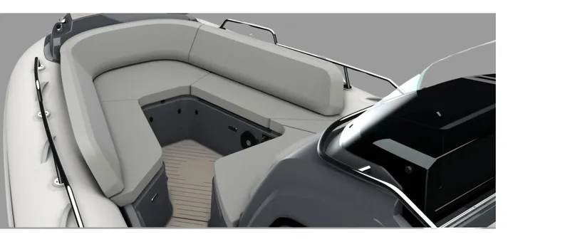 Slide: The Image of 2025 Zodiac Medline 9 boat interior with sleek seating and modern design. - 2