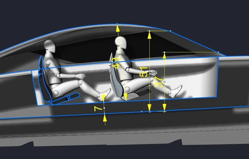 Slide: The Image of 2025 Statement 396 interior seating dimensions with human figures for ergonomic analysis. - 3