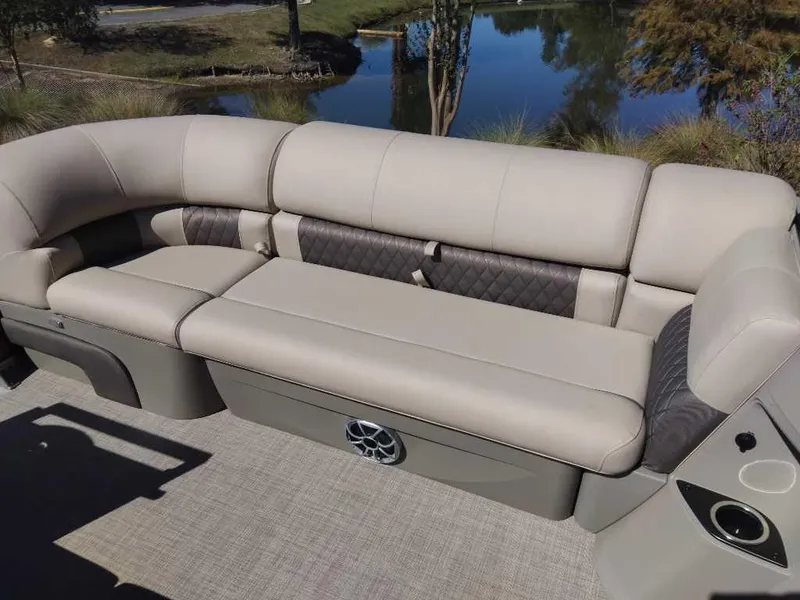 Slide: The Image of 2024 Sun Tracker Party Barge 20 DLX pontoon boat with comfortable seating. - 15