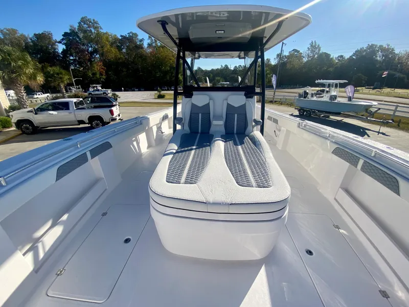 Slide: The Image of 2024 Invincible 35 Catamaran with spacious seating and modern design. - 25