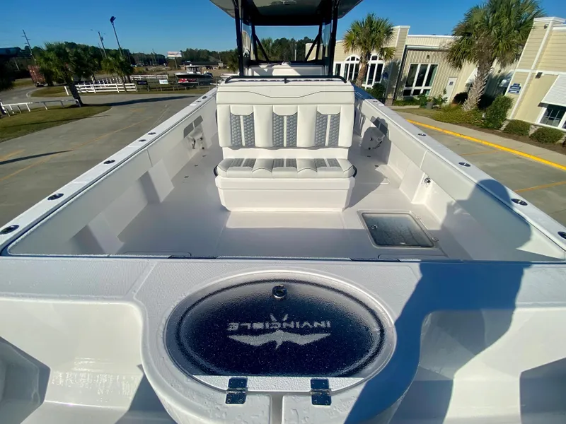 Slide: The Image of 2024 Invincible 35 Catamaran with spacious seating and modern design. - 6