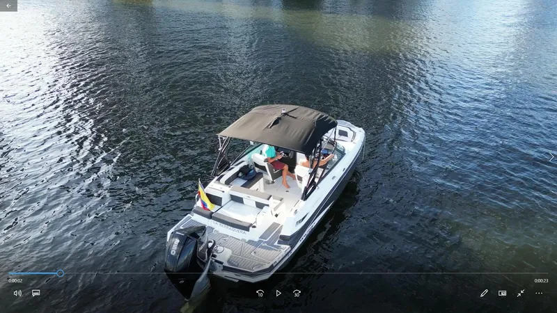 Slide: The Image of 2021 Monterey M-45 boat on calm water, aerial view. - 12