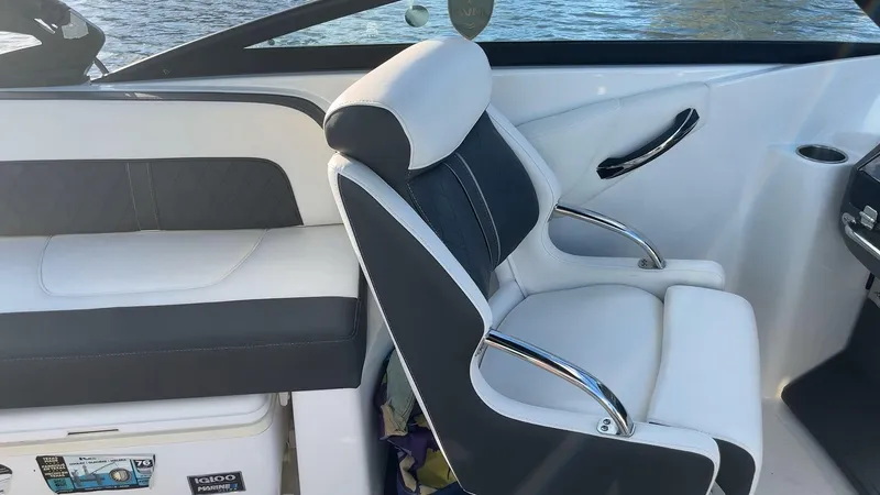 Slide: The Image of 2021 Monterey M-45 boat interior with sleek seating and modern design. - 35