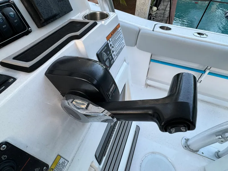 Slide: The Image of Close-up of the throttle control on a 2022 Sea Fox 248 Commander boat. - 33