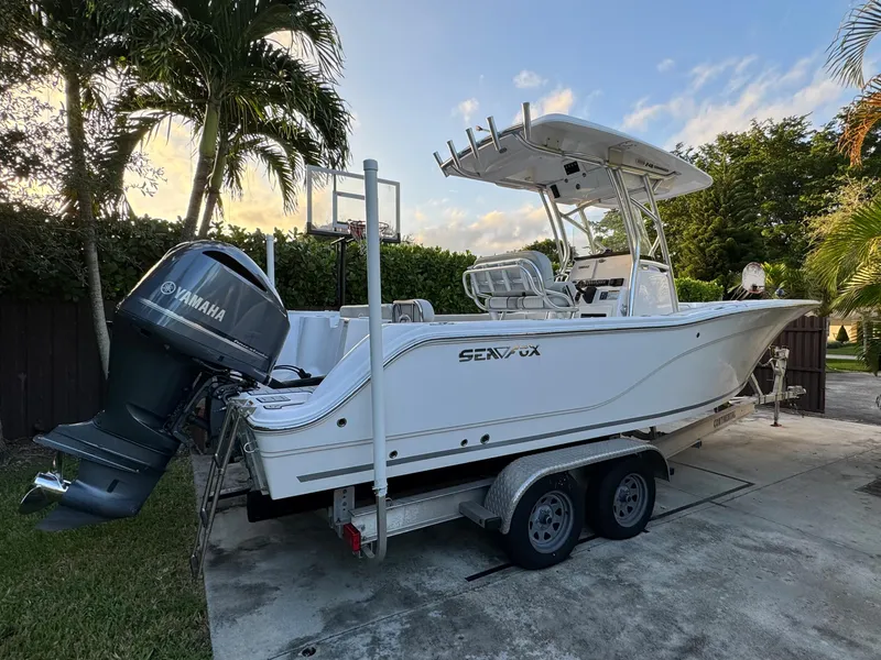 Slide: The Image of 2022 Sea Fox 248 Commander boat on trailer with Yamaha outboard motor. - 4