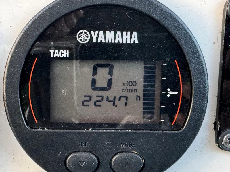 Slide: The Image of Yamaha tachometer on 2022 Sea Fox 248 Commander showing 224.7 engine hours. - 46