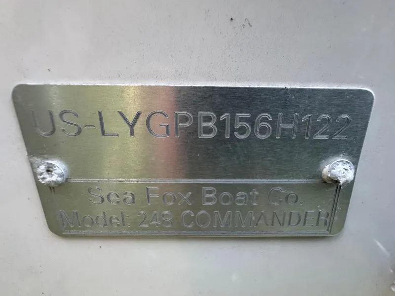 Slide: The Image of 2022 Sea Fox 248 Commander boat identification plate. - 49