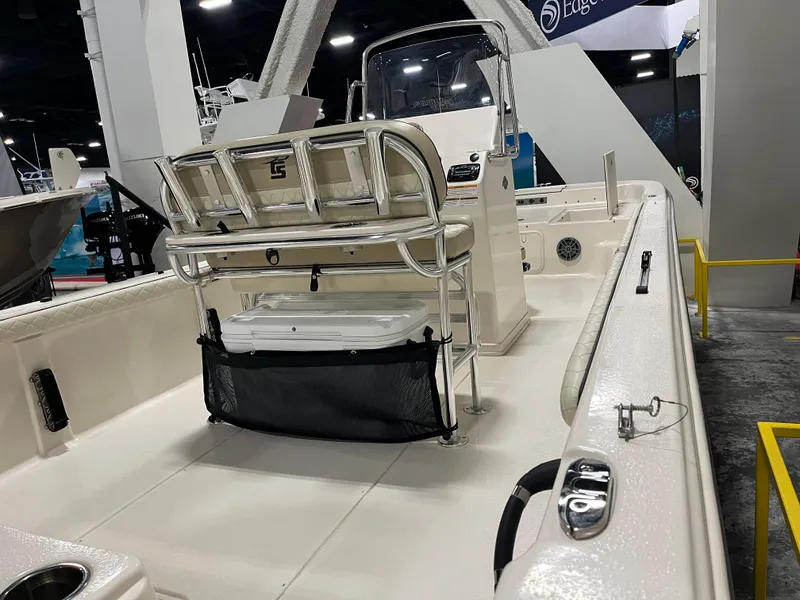 Slide: The Image of 2024 Carolina Skiff e21 DLX boat interior at a boat show. - 3
