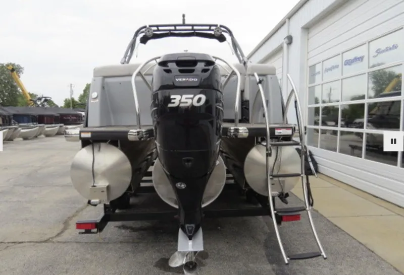 Slide: The Image of 2023 Godfrey AquaPatio 255 ULW pontoon boat with a powerful 350 Verado engine. - 5