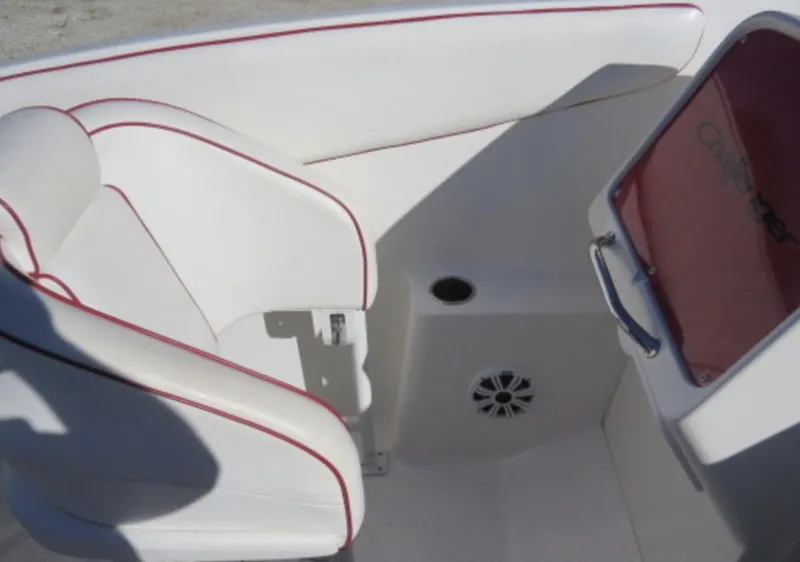 Slide: The Image of 2007 Challenger DDC 33 boat interior with white and red seating. - 13