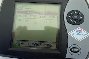 Slide: The Image of SmartCraft display on 2008 Albemarle 31 showing engine runtime and air temperature. - 5