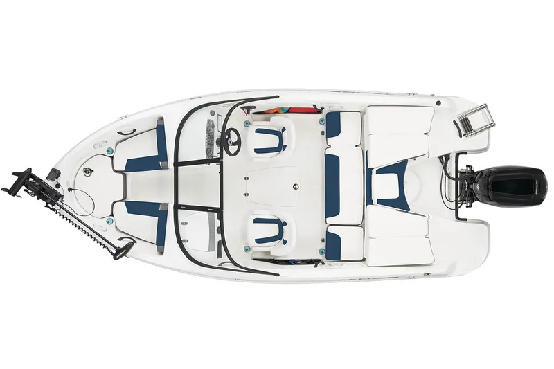 Slide: The Image of 2024 Tahoe 185 S boat with outboard motor on trailer in parking lot. - 7