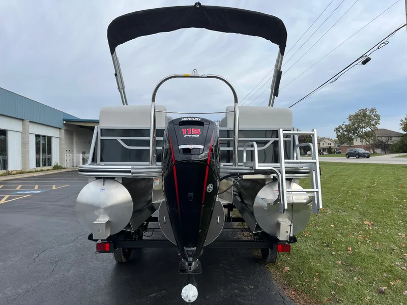 Slide: The Image of 2024 Lowe SS 210 WT pontoon boat with Mercury 115 outboard motor. - 4