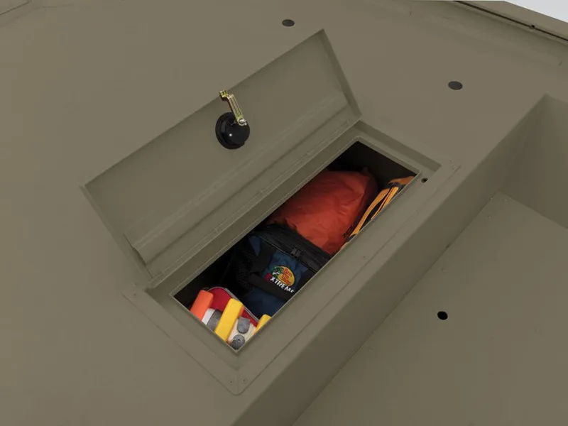 Slide: The Image of 2024 Tracker GRIZZLY® 1754 Jon boat storage compartment with gear. - 3