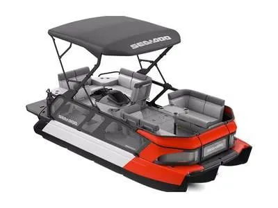 The Image of 2024 Sea-Doo Switch® Cruise 18 - 170 hp pontoon boat, red and black, side view. - 1