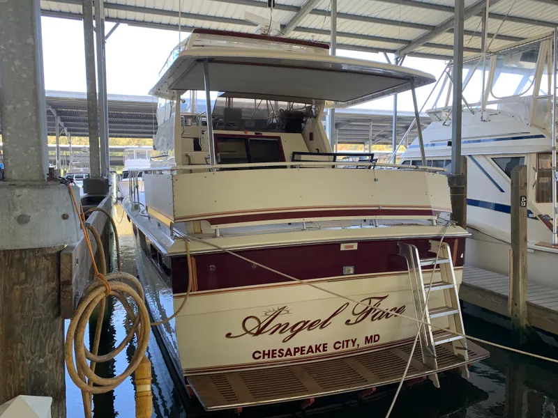 Slide: The Image of 1982 Trojan F 40 yacht docked in Chesapeake City, MD. - 2