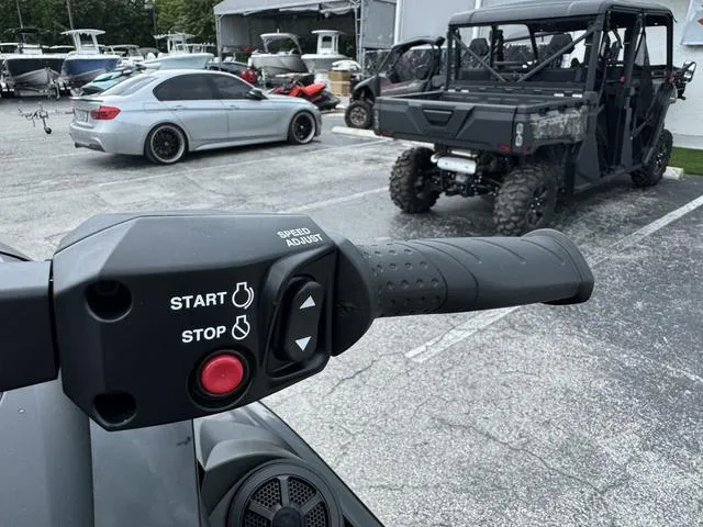 Slide: The Image of Close-up of 2024 Yamaha Waverunner GP SVHO™ handlebar controls in a parking lot. - 13