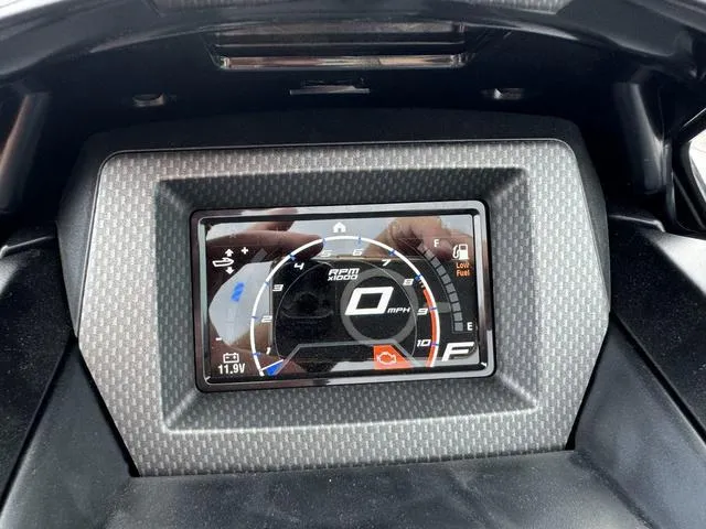 Slide: The Image of 2024 Yamaha Waverunner GP SVHO dashboard display showing speedometer and fuel gauge. - 14