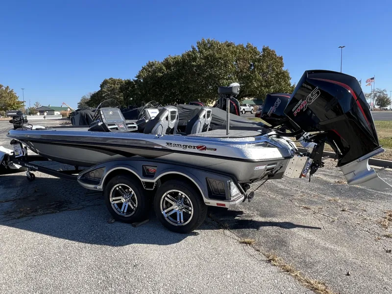Slide: The Image of 2024 Ranger Z520R Ranger Cup Equipped boat on a trailer, side view. - 4